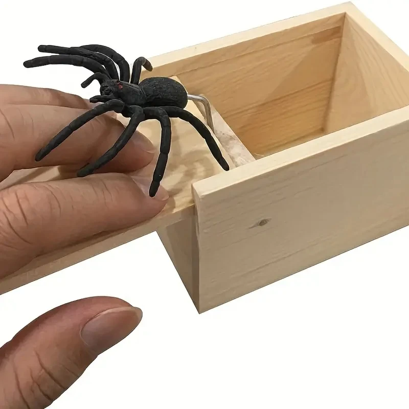 Nueva caja de susto divertida de araña para trucos, caja oculta de madera, caja de asustar de broma de calidad, juego divertido, broma, juguete para amigos, regalo de vacaciones