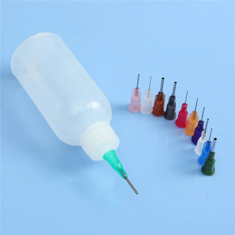 Botella de pegamento transparente de 30ml/50ml, dispensador de agujas de polietileno, botella dispensadora para pasta fundente de soldadura de colofonia con 11 agujas