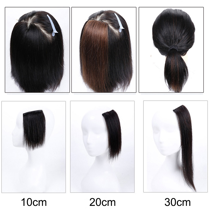 合成 10/20/30 センチメートルショートストレートヘアピース目に見えないクリップヘアトップサイドカバーヘアアクセサリー女性のための
