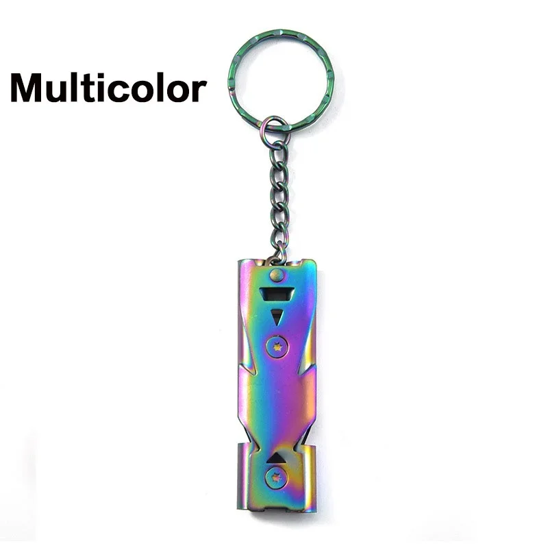 Outdoor EDC Überleben Pfeife Hohe Dezibel Doppel Rohr Pfeife Edelstahl Legierung Schlüsselbund Cheerleading Notfall Multi Tool