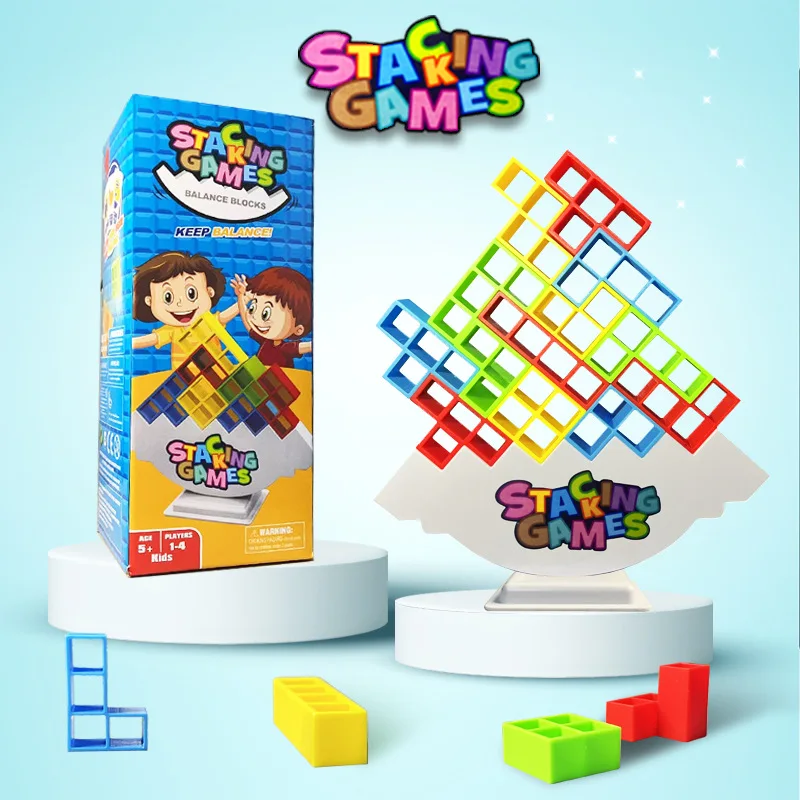 Bloco de construção tijolo brinquedo equilíbrio empilhado tetra torre jogo balanço alta russo blocos de construção pilha criança brinquedo desktop
