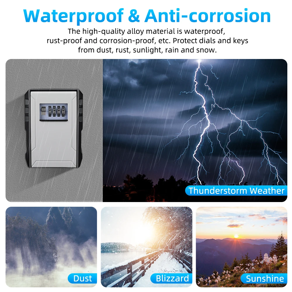 Hollarm Metal Material Password Lock Storage Box Outdoor Waterproof Wall Mount 4 Digit Password Key Box Anti Theft Key Safe Box