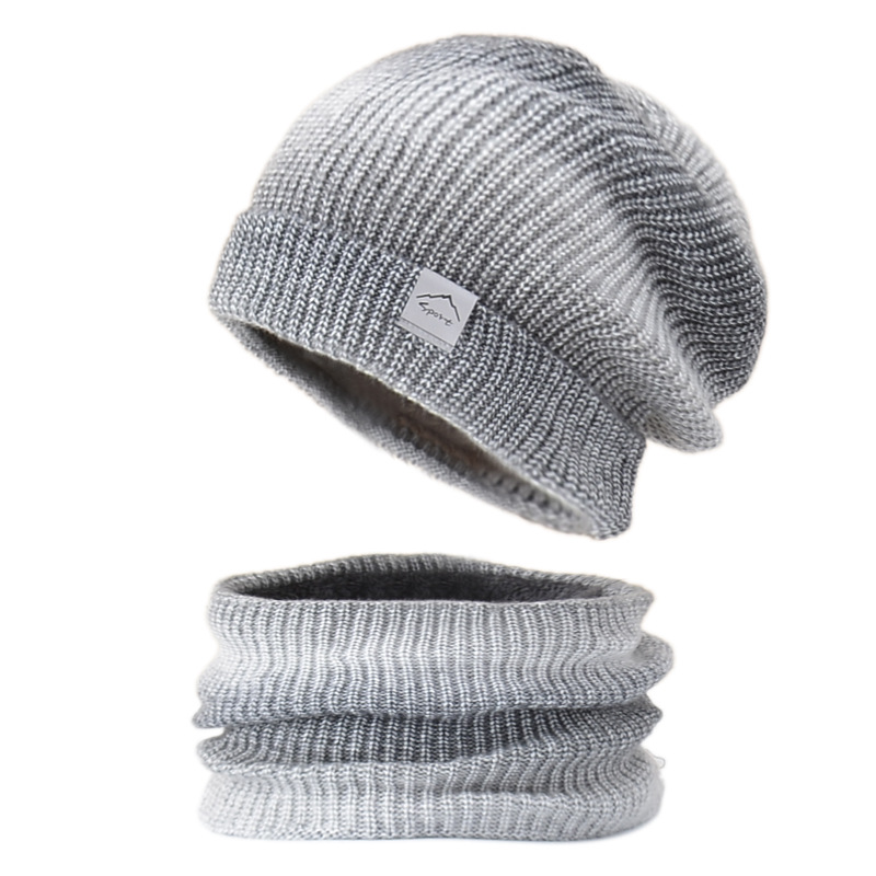 Damen Winter Warm halten Beanie Schal Set 2-teilig Lady Fleece Futter Wollgarn Mütze Strickhalsmanschette Farbverlauf Großhandel