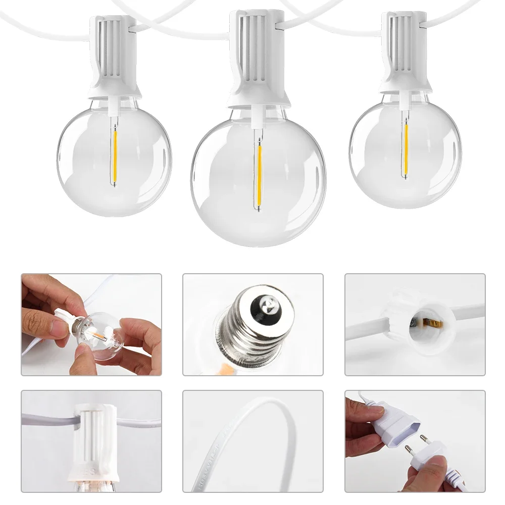 30M 15M Fee String Licht G40 LED Ball Girlande Lichter Anschließbare Hochzeit Licht String Dekoration Für Hinterhof garten Party