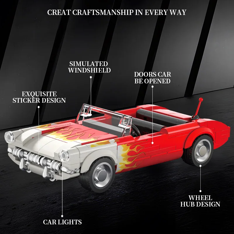249 Buah Set Bangunan Mobil Konvertibel C1 Retro Desain Api Klasik, Kit Model DIY untuk Hadiah Tampilan Desktop Kolektor Anak-anak