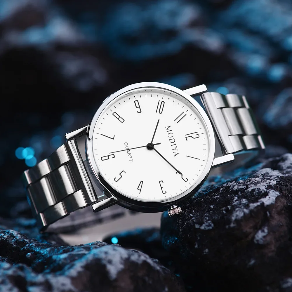 Reloj informal con correa de malla de acero inoxidable para Hombre, Reloj de cuarzo con esfera Simple, esferas redondas, Reloj de pulsera de negocios, Erkek Kol Saati Reloj para Hombre