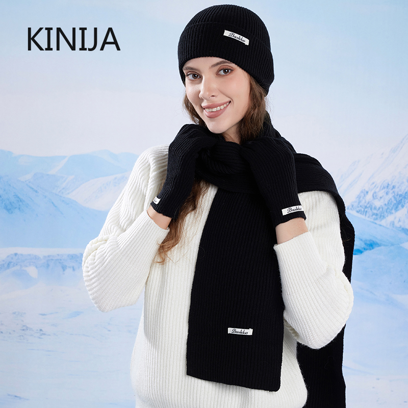 Gorro tejido de invierno para mujer, conjunto de guantes y bufanda, color Burdeos, cómodo, suave, informal, cálido, conjunto de gorro para montar al aire libre a prueba de viento, 3 uds.