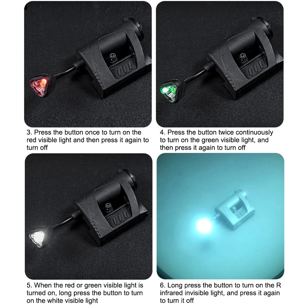 Luz táctica para casco, linterna LED de 3 modos, iluminación nocturna para exteriores para caza láser, lámpara militar para casco de pesca y ciclismo
