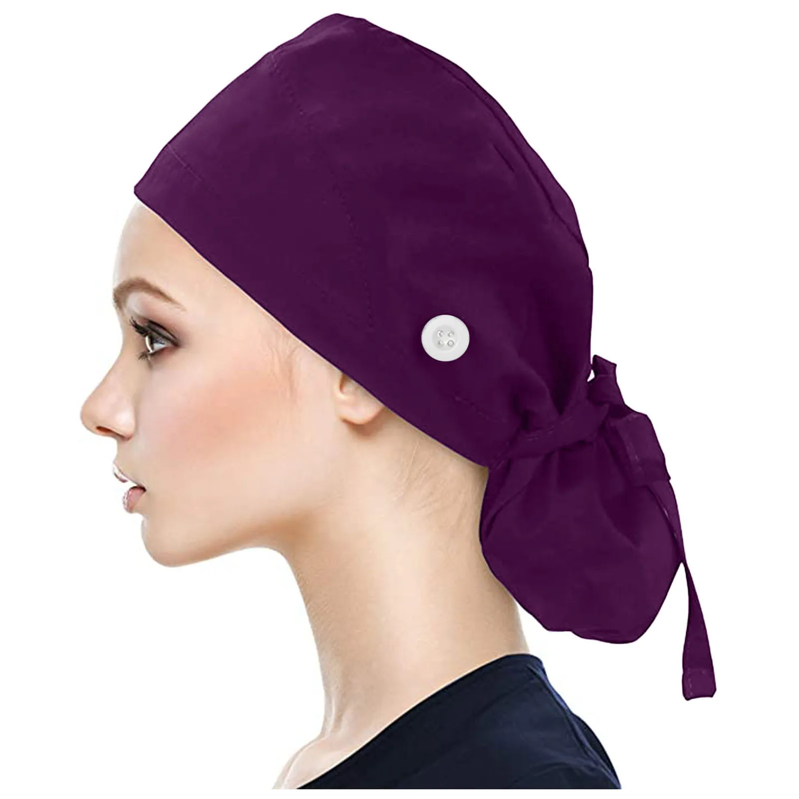 1pc Working Cap With Button Long Hair Adjustable Working Hat Ponytail Holder Tie Back Hats For Women & Men Unisex Scrub Cap
