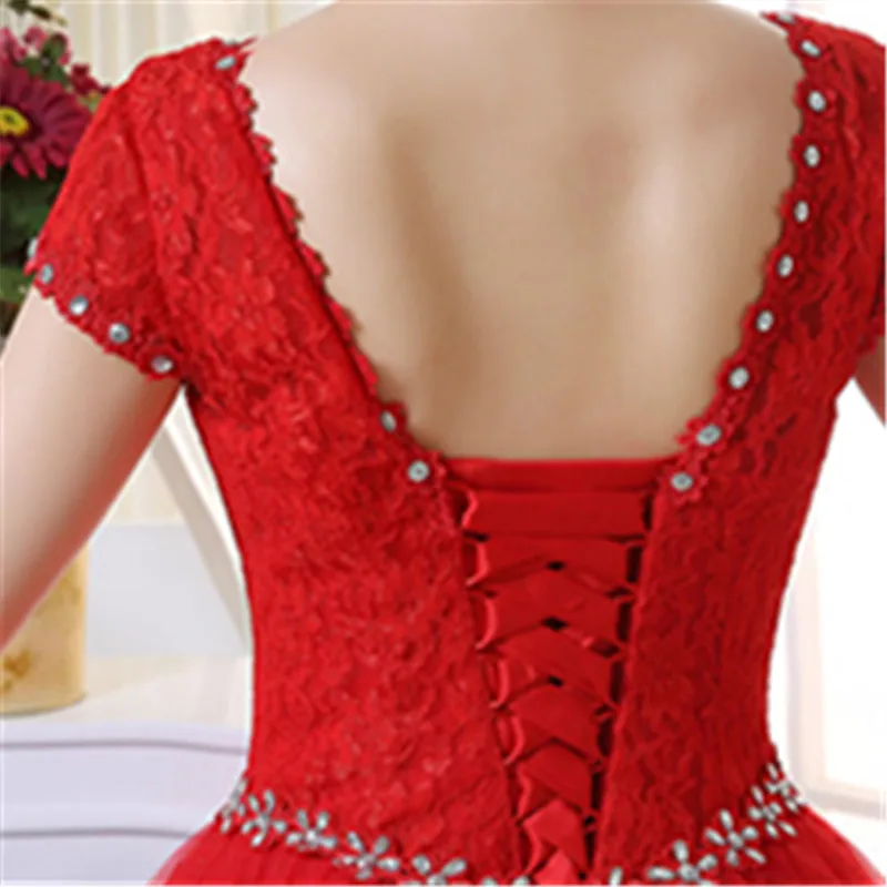 Plus size Vestidos De Novia Real Photo Red pure White Lace O-neck Sequins Wedding Dresses Cheap Princess Bride Gowns Frock HS587