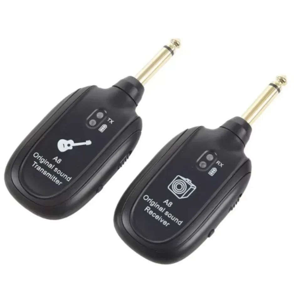 XIKCU A8 Gitarren-Funksystem, Sender, Empfänger, integrierter wiederaufladbarer integrierter wiederaufladbarer kabelloser Gitarrensender