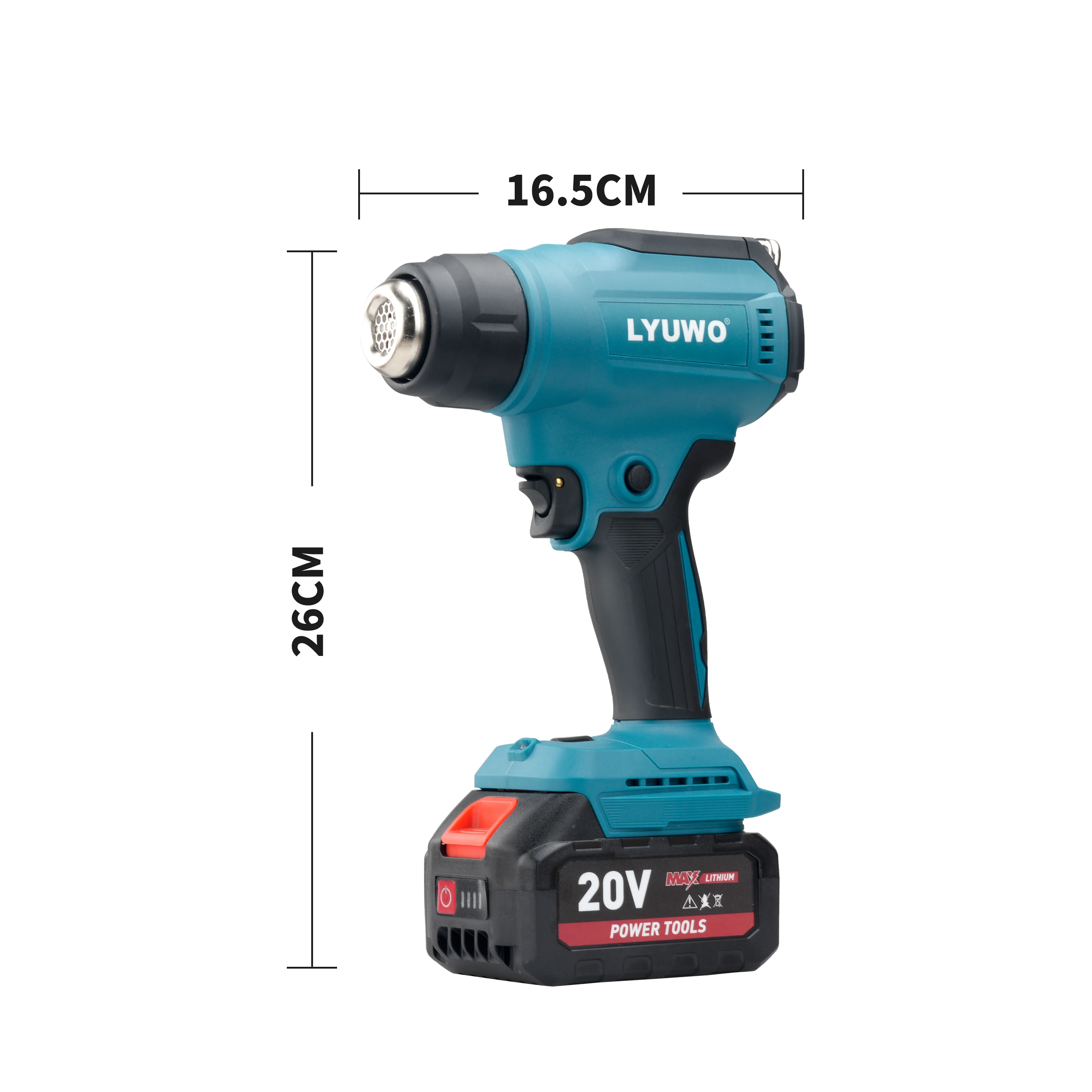 LYUWO 18V Heat Gun Shrink Wrapping Tool Hot Air Gun Air Dryer Soldering Thermal Blower with LED display, Tool only, No battery