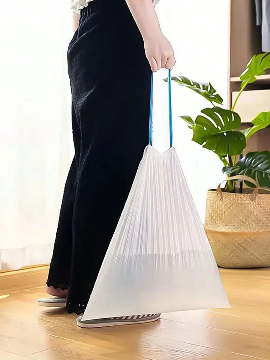 45X50 ถุงขยะในครัวเรือน Drawstring ขนาดใหญ่หนาแบบพกพาดึงกระเป๋าถุงพลาสติกสีขาววาด string กระเป๋ากระเป๋าสตางค์