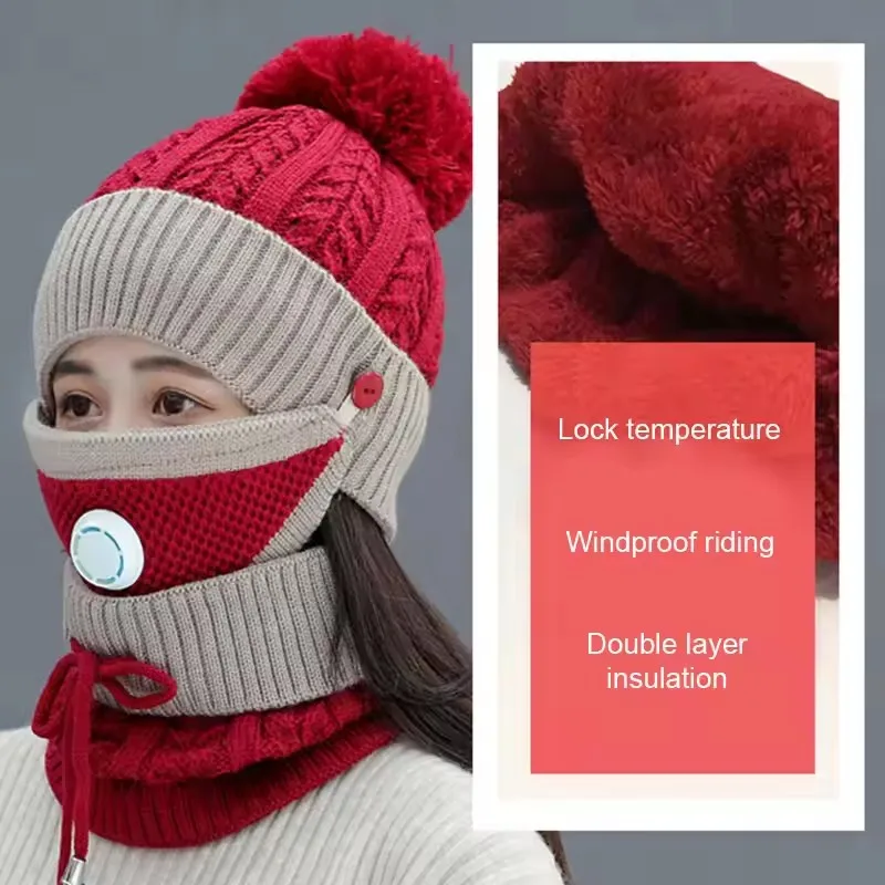 Conjunto de 3 piezas de bufanda y sombrero cálidos para mujer, moda de invierno, tejido estampado, válvula de ventilación amigable con la piel, accesorio cálido para las orejas, 3 uds.