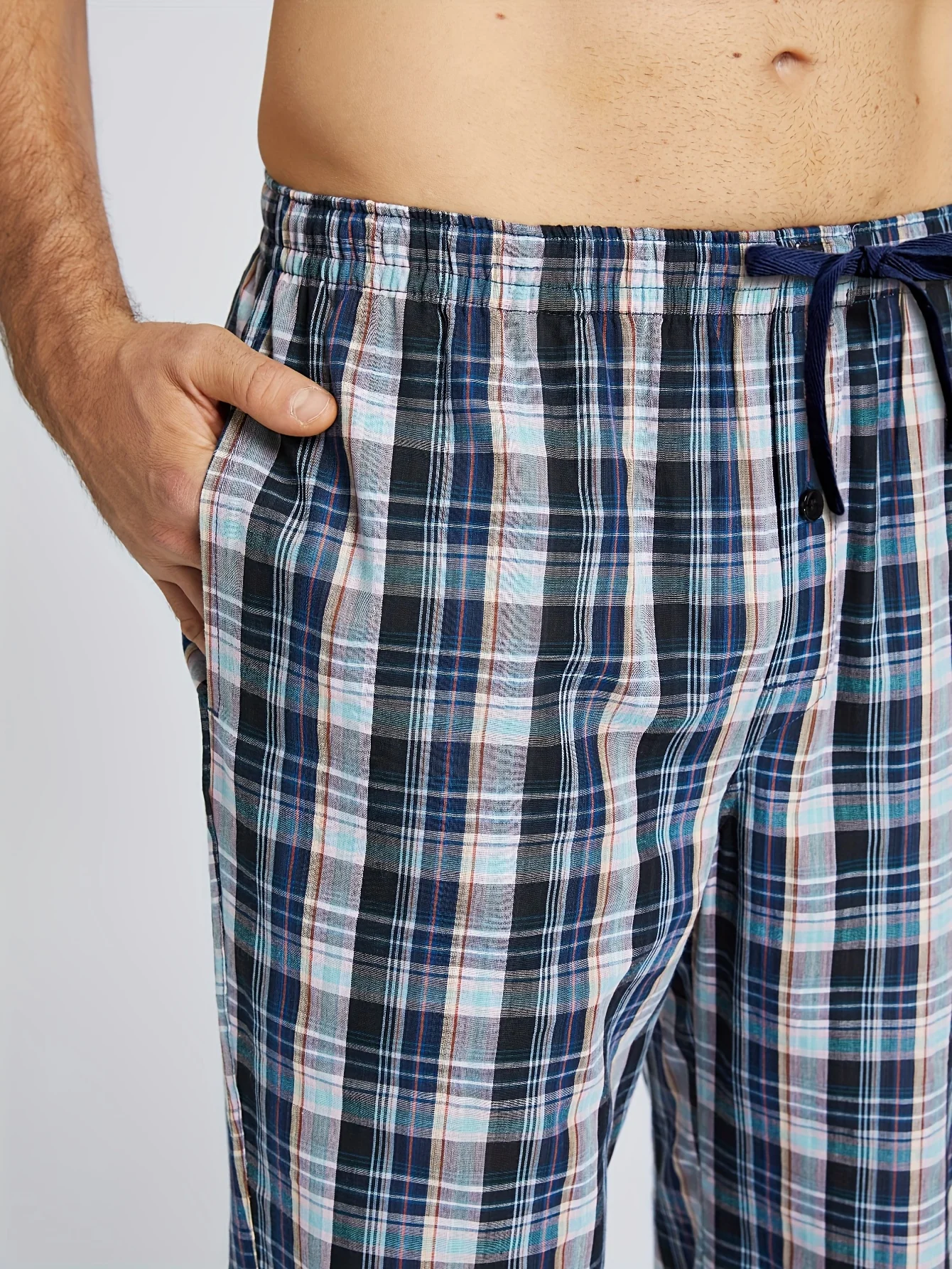 JupiterSecret 3 Pçs/set Algodão Xadrez Sleep & Lounge Calças dos homens, pijama Bottoms com bolsos para toda a temporada