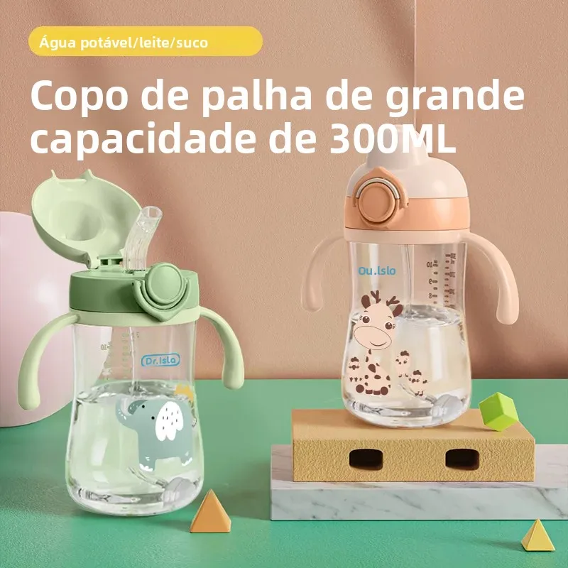 Garrafas de água portáteis para bebês, 300ml, copo de alimentação com canudo, crianças aprendem a alimentar, garrafa para crianças, copos de treinamento, sem bpa