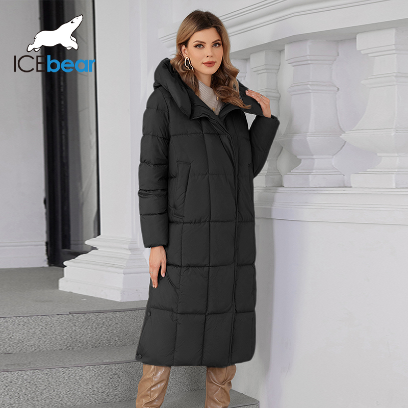 Icebear 2024 invierno nuevo abrigo de mujer capucha grande moda acolchado abrigo de mujer largo de algodón de color sólido GWD4621I