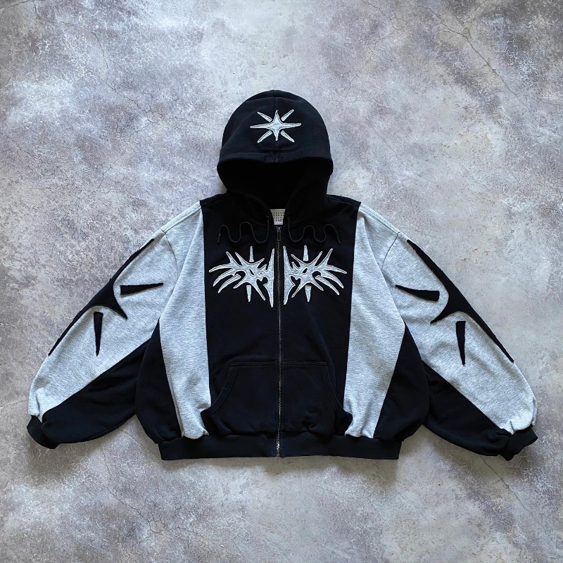Y2K 빈티지 지퍼 업 까마귀 하라주쿠 패치 워크 고딕 streetwear 힙합 대형 까마귀 남성 여성 운동복 패션 캐주얼상의