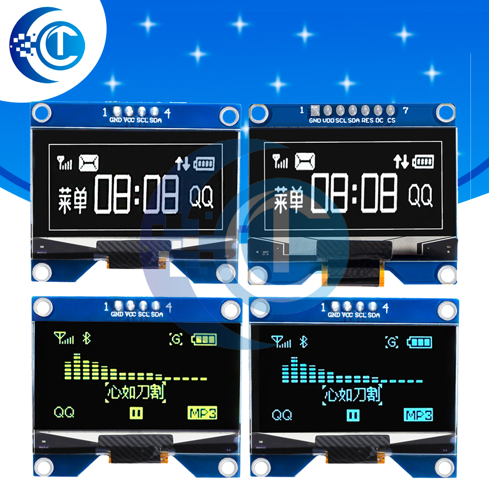 1,54-дюймовый 4-контактный 7-контактный белый, синий, желтый OLED-экранный модуль CH1116/SSD1309, микросхема привода, совместимая с интерфейсом SSD1306 SPI