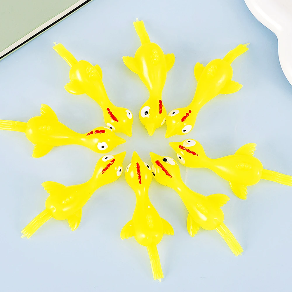 20 pièces nouveauté Sport catapulte éjection poulet jouet en caoutchouc farce volant jouet fronde poulet doigt jouets dinde collant