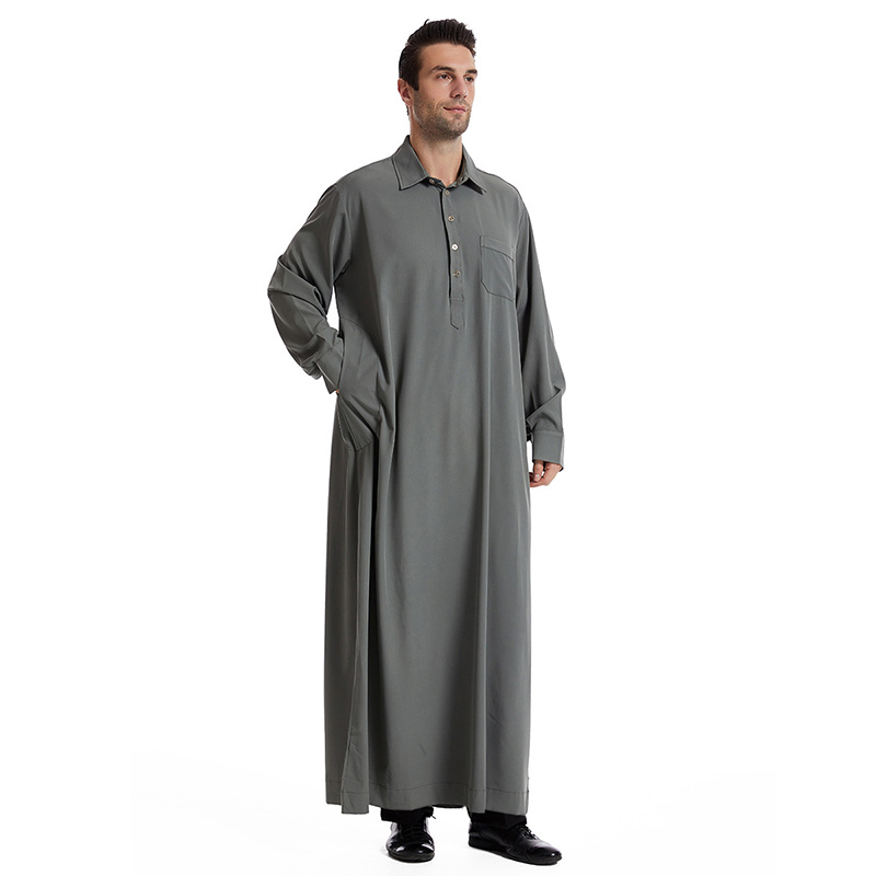 Islamic Clothing Men Solid Long Sleeve Loose Muslim Suit Arabia Kaftan Solid Color Stand Neck Homme Abaya Caftan Islamic Cloth