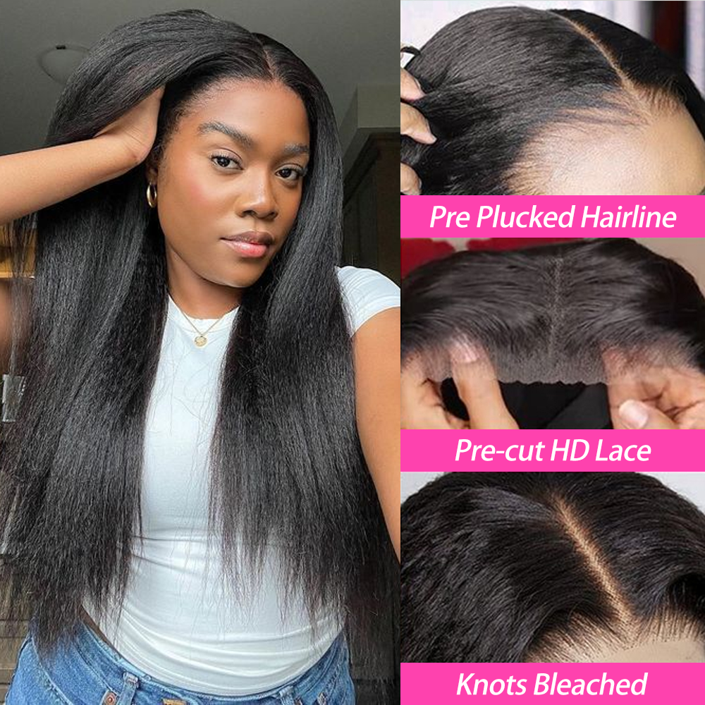 250% Kinky Rechte Lijmloze Pruik Klaar om te dragen en te gaan 13x6 Hd Yaki Rechte Kant Voor Menselijk Haar Pruiken Voor Vrouwen 30 36 Inch