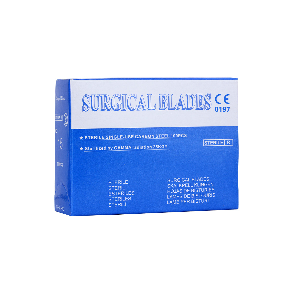 100 unids/caja bisturí quirúrgico cuchillas esterilizadas Material de acero al carbono tamaño 10 # /11 # /15 #   Opcional