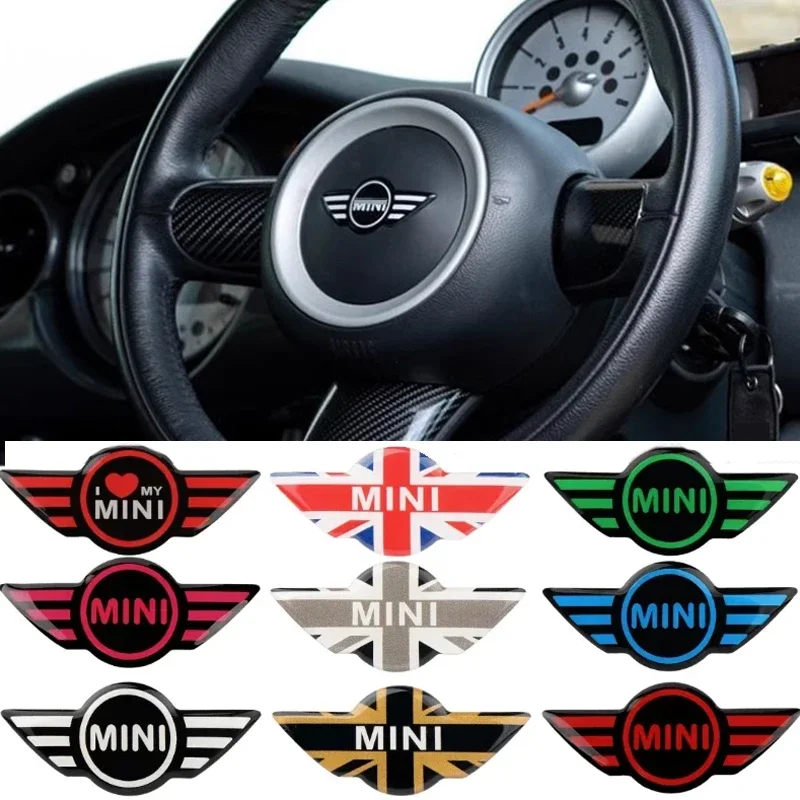 1 unidad de pegatina para volante de coche, emblema con logotipo para Mini Cooper John Cooper Works R50 R52 R53 R55 R56 F54 F55 F56 F60, decoración automática