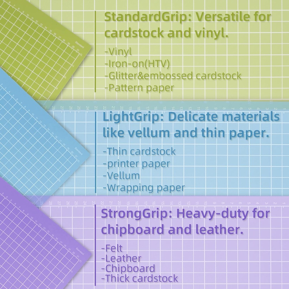 Tapete de corte de 8,5 "x 12" para Cricut Joy Xtra (StandardGrip, LightGrip, StrongGrip 3 Tapetes), esteiras de corte adesivas variadas para Cricut
