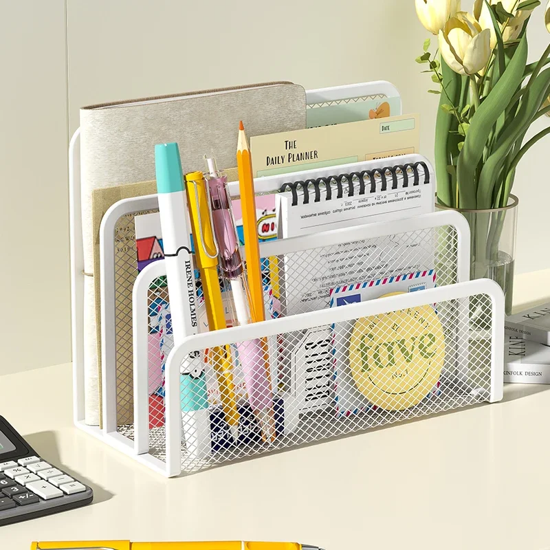 Desktop Mail Organizer Folder Mail Sorter ตัวจัดไฟล์เดสก์ท็อป ตาข่ายโลหะ 3 ฉากกั้นแนวตั้งแนวตั้ง