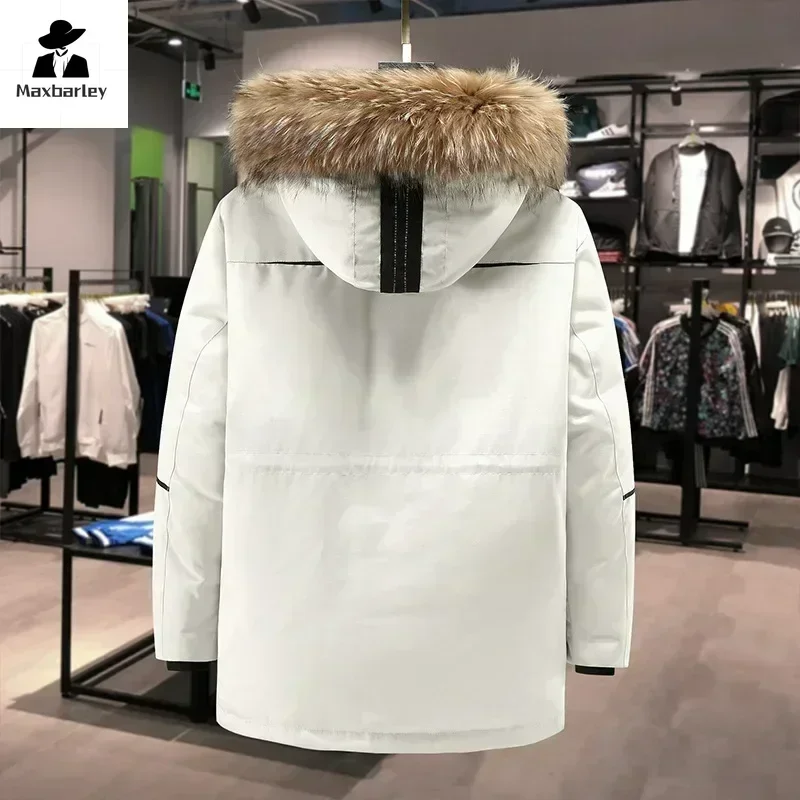90% Biała kurtka puchowa męska zimowa 2024 Luksusowa niezwykle zimna kurtka puchowa z dużym futrzanym kołnierzem Ciepła parka Casual Outdoor Ski Długa kurtka puchowa