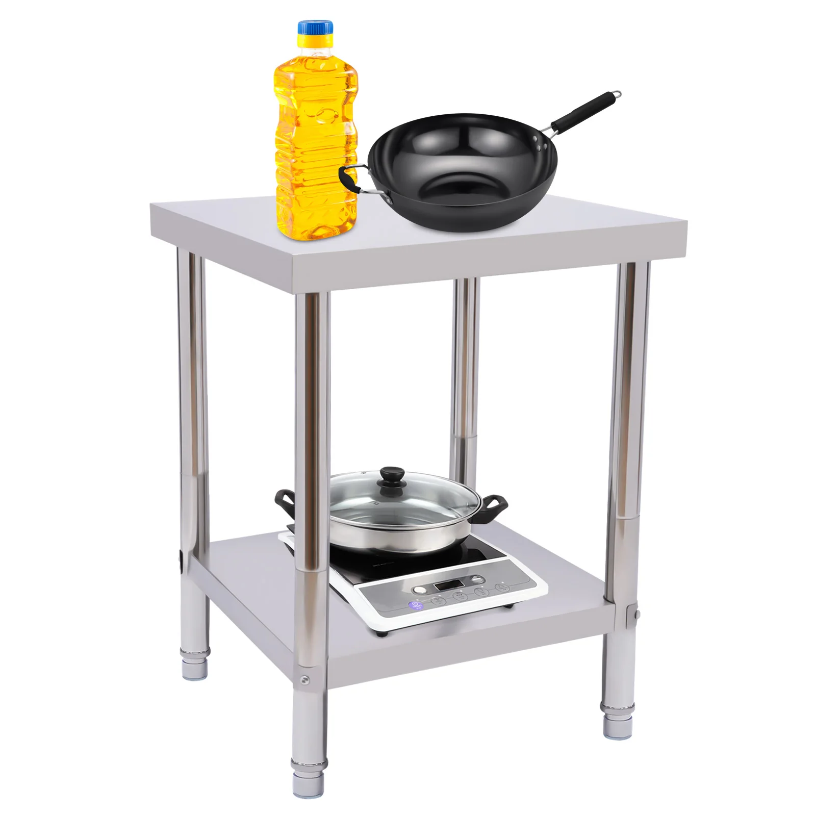 Stainless Steel Work Table 400kg/881lbs Load-bearing Food Prep Worktable with Undershelf, Durable Large Storage Shelf