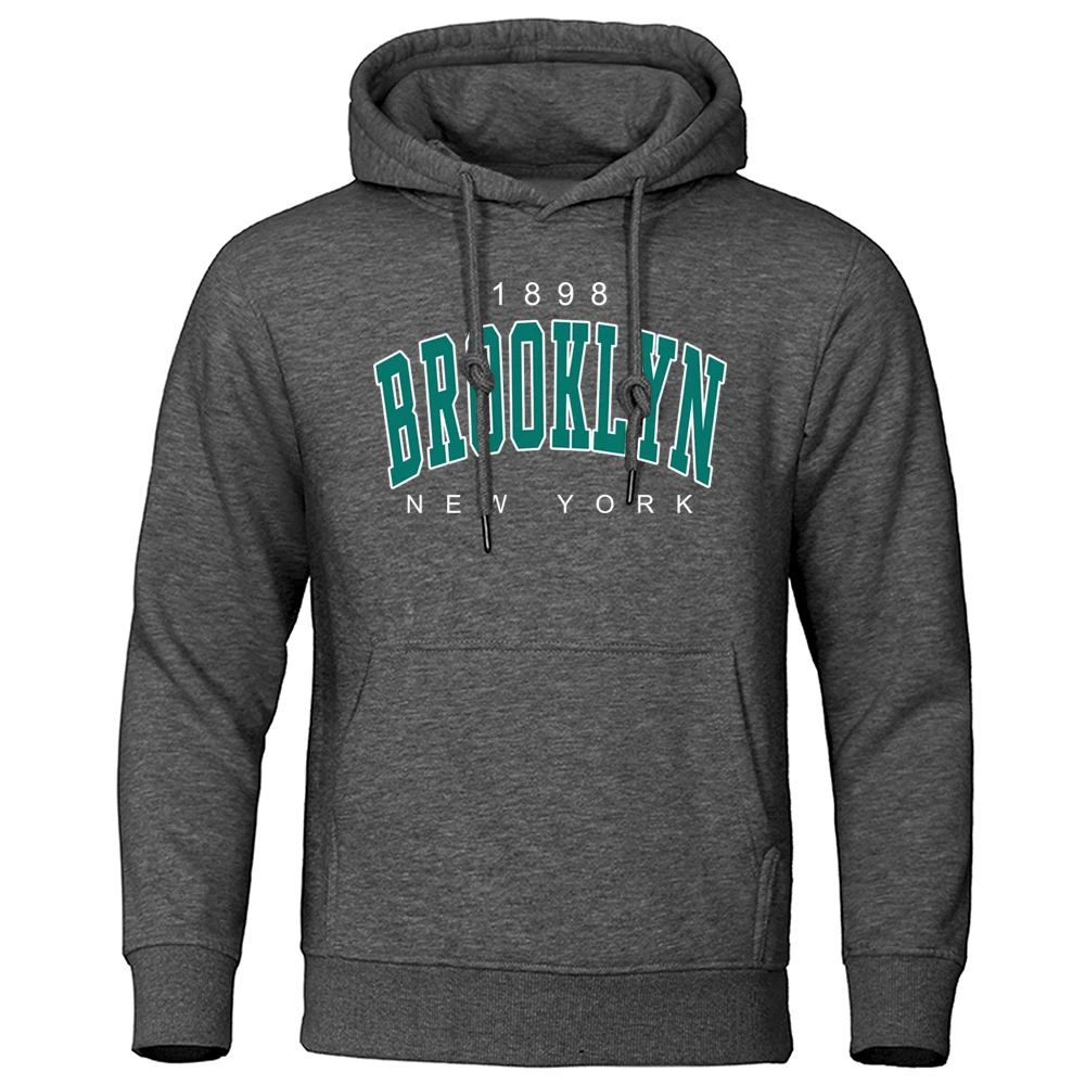 1898 Sudadera con capucha estampada de Brooklyn New York para hombre, ropa creativa con cuello redondo, sudadera de gran tamaño a la moda, Sudadera con capucha de cuello redondo a la moda para hombre