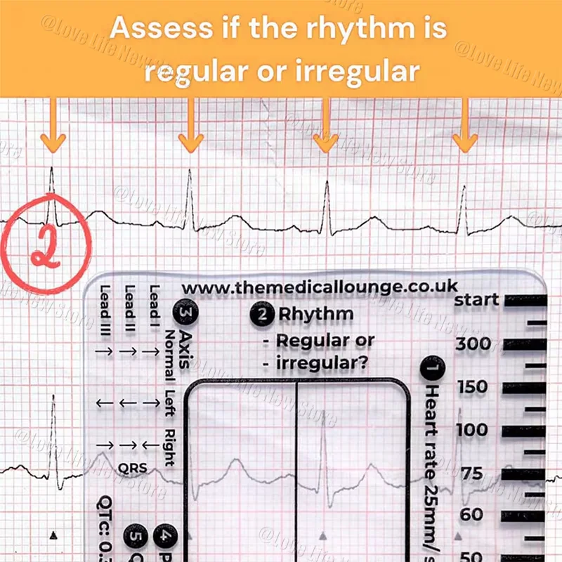 ECG 7 Step Ruler, Ruler Card for ECG/EKG Interpretation, Portable Pocket ECG EKG Reference Guide with Sheath, Emergency tool