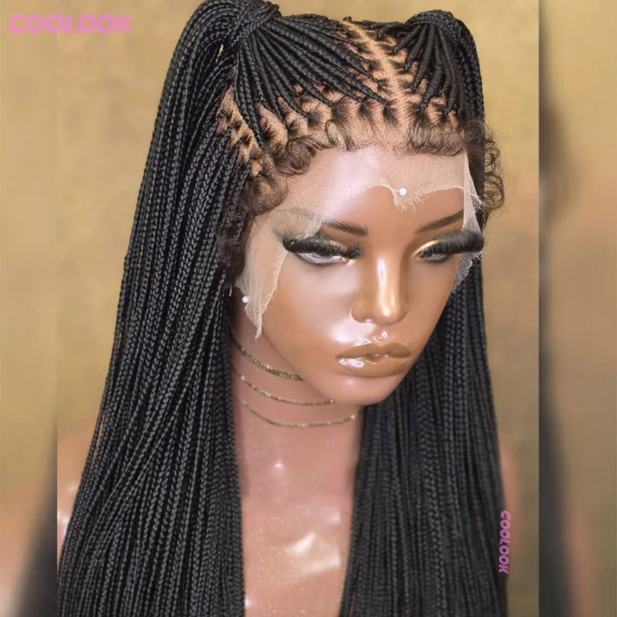 Плетеный парик Cornrows, маленькие квадратные косички без узлов, парики для чернокожих женщин с волосами ребенка, синтетические длинные волосы 36 дюймов, плетение волос