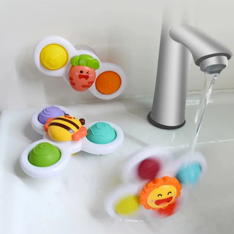 3 ชิ้นดูดถ้วย Spinning Top ของเล่นเด็กห้องน้ําของเล่นการ์ตูนเด็กการศึกษาหมุน Sucker Bath ว่ายน้ํา Fidget เกม