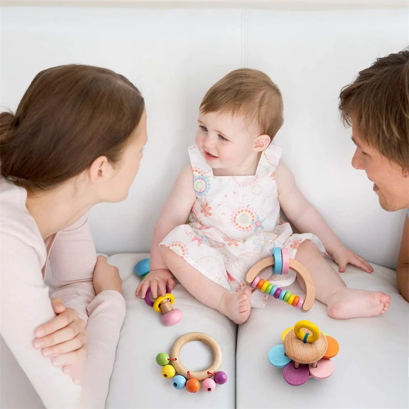 Montessori ของเล่นเด็ก Rattles Teether ของเล่นเพื่อการศึกษาของเล่นไม้เด็กวัยหัดเดินทารกแรกเกิด Musical Rattles ของเล่นของเล่นเด็ก 0 6 12 เดือน