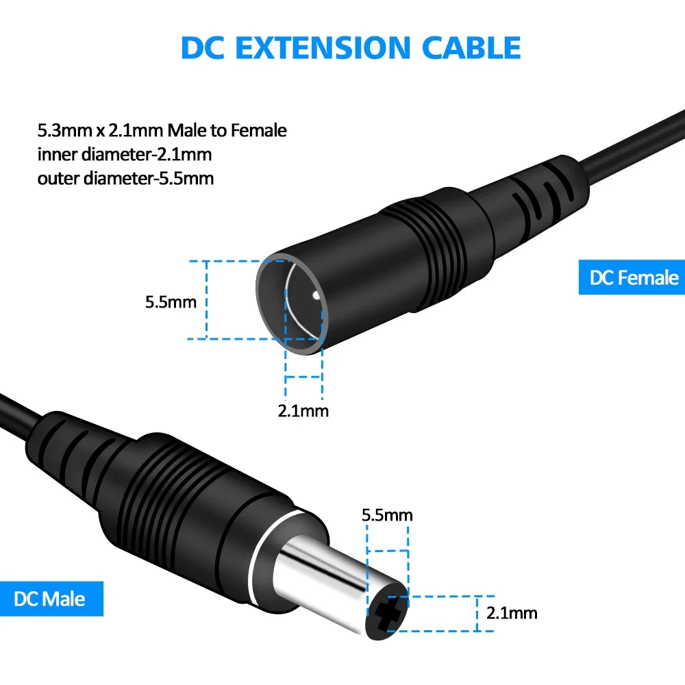 5 M/16.5FT DC12V สายไฟขยายสายไฟ 2.1*5.5 มม.ชายหญิงปลั๊กสําหรับกล้องวงจรปิด Wifi การเฝ้าระวังกล้องสายไฟ