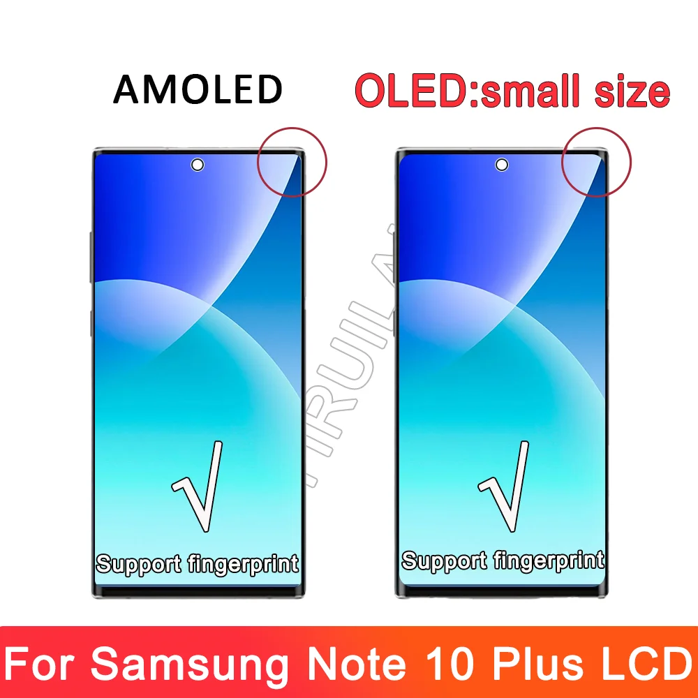 Schermo AMOLED Note 10 Plus per Samsung Galaxy Note10+ N975F Display LCD Touch Screen con cornice Supporto S Pen Impronte digitali