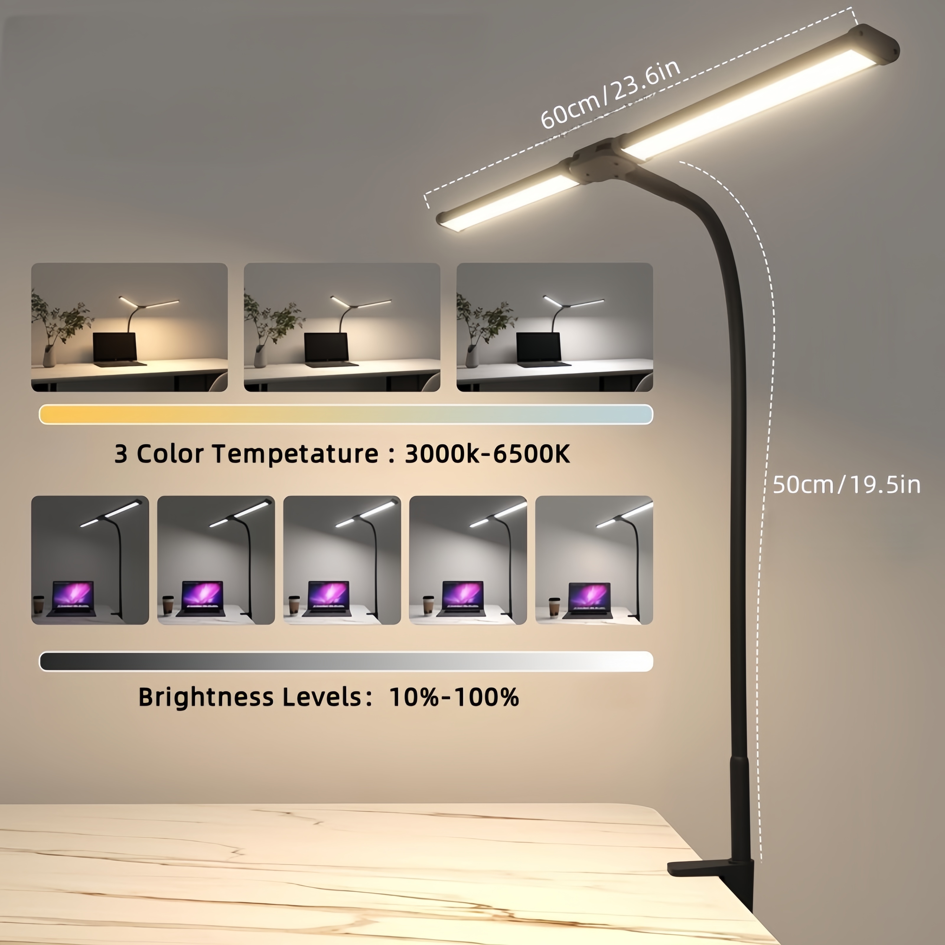 Cabeça dupla led clipe lâmpada de mesa arquiteto lâmpada de mesa para iluminação de escritório em casa 3 modo de cor e 10 lâmpadas de mesa reguláveis para proteção dos olhos
