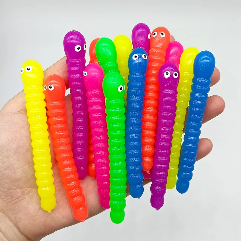 5PCS สี Caterpillar ดึงหนอนก๋วยเตี๋ยว Fidget ของเล่นยืด TPR เชือก Anti Stress String ความเครียดบรรเทาออทิสติก Vent ของเล่น
