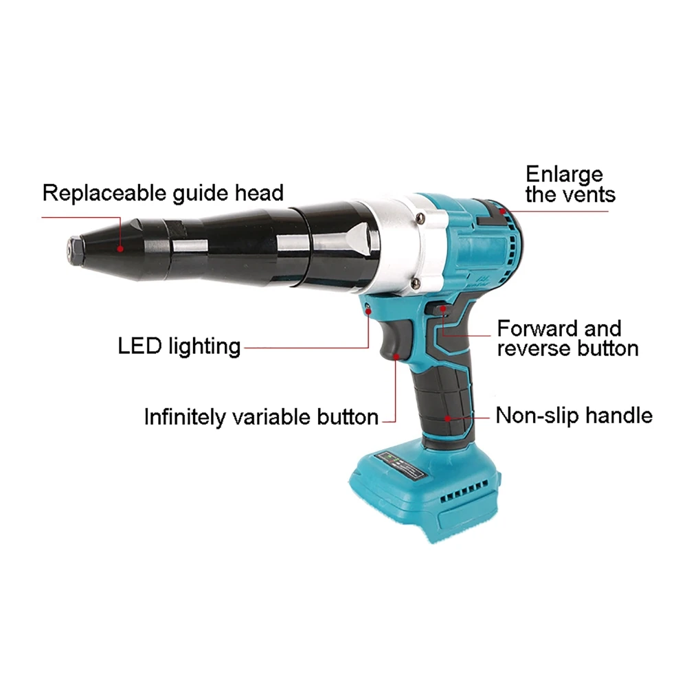 Điện Không Dây Riveter Súng 2.4-4.8Mm Lắp Brushess Bộ Vít Makita Pin 18V Tự Động Móng Tay Loại Bỏ