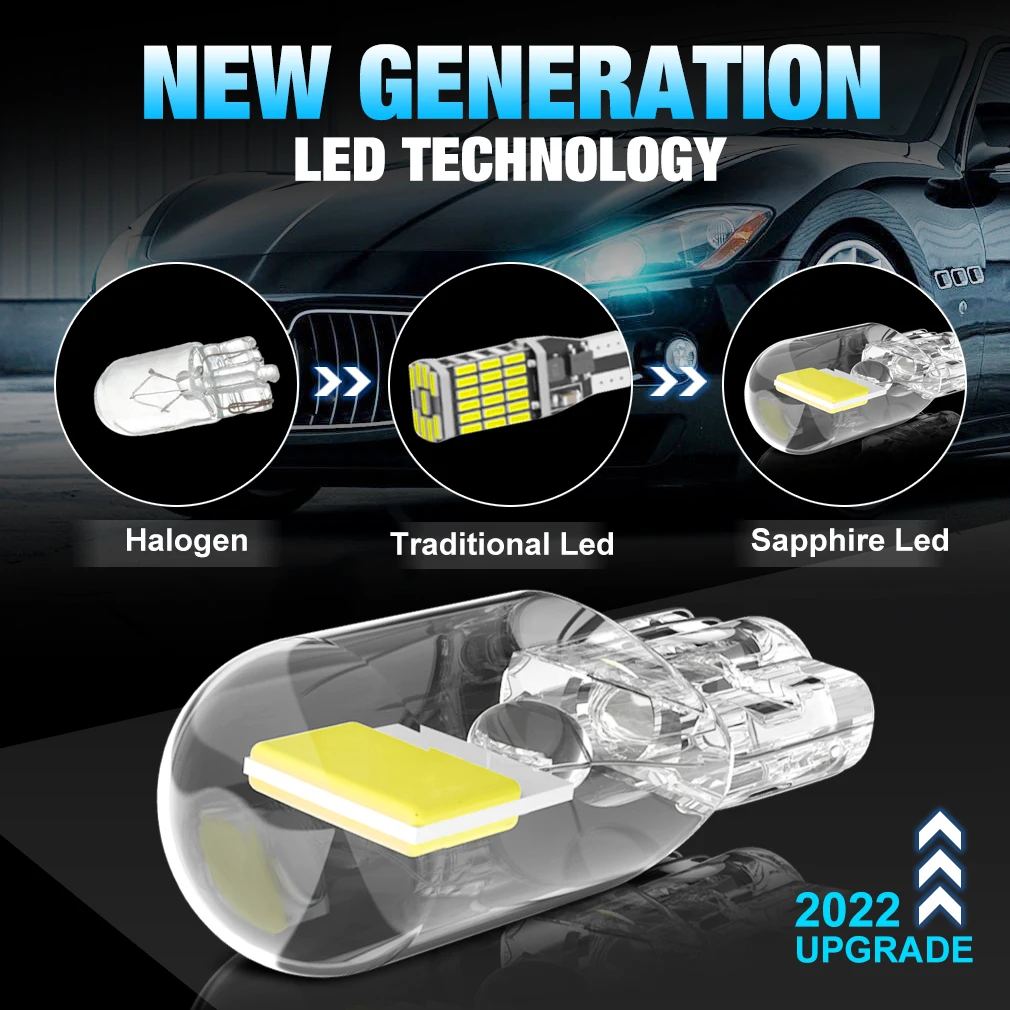 2/6x w5w t10 lâmpadas led canbus w5w safira cob drive-free led cunha lâmpada 6000k 168 194 led 5w5 interior do carro cúpula lâmpada de leitura
