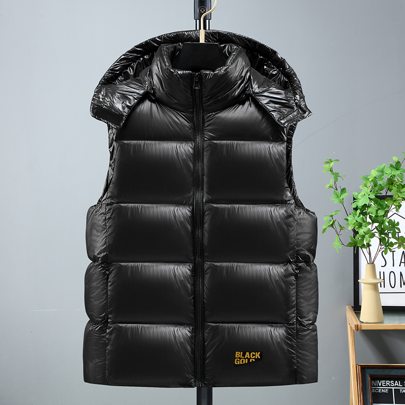 Colete de casal de algodão preto dourado colete de algodão de inverno chapéu tendência destacável