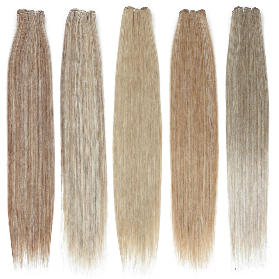 Extensiones de mechones de pelo liso Bio, pelo liso ombré marrón, mechones de pelo liso sintético completo hasta el extremo