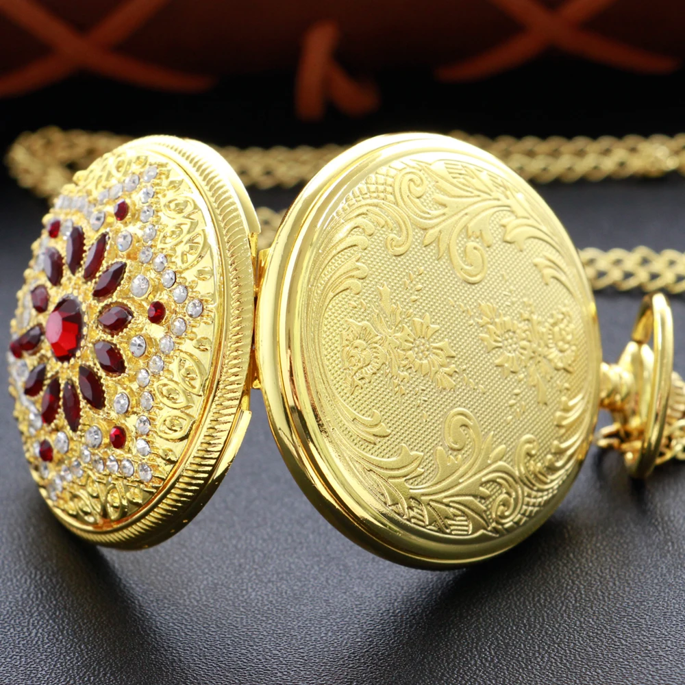 New Gold Luxury Ruby สร้อยคอนาฬิกาพ็อกเก็ตนาฬิกาดิจิตอลจี้นาฬิกาแฟชั่นประติมากรรมผู้หญิงผู้ชายของขวัญ