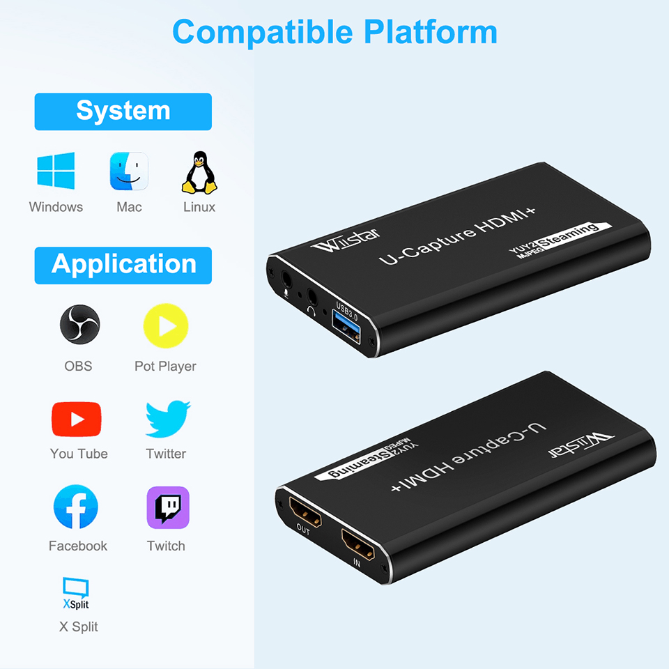 HDMI-совместимая карта видеозахвата USB 3.0 1080P 60 кадров в секунду HD-видеорегистратор для захвата игровой карты OBS Live