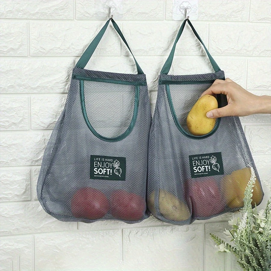 Bolsa de almacenamiento de cocina portátil de gran capacidad, bolsa de malla para frutas y verduras para el hogar, organizador de habitación de almacenamiento montado en la pared, bolsas colgantes