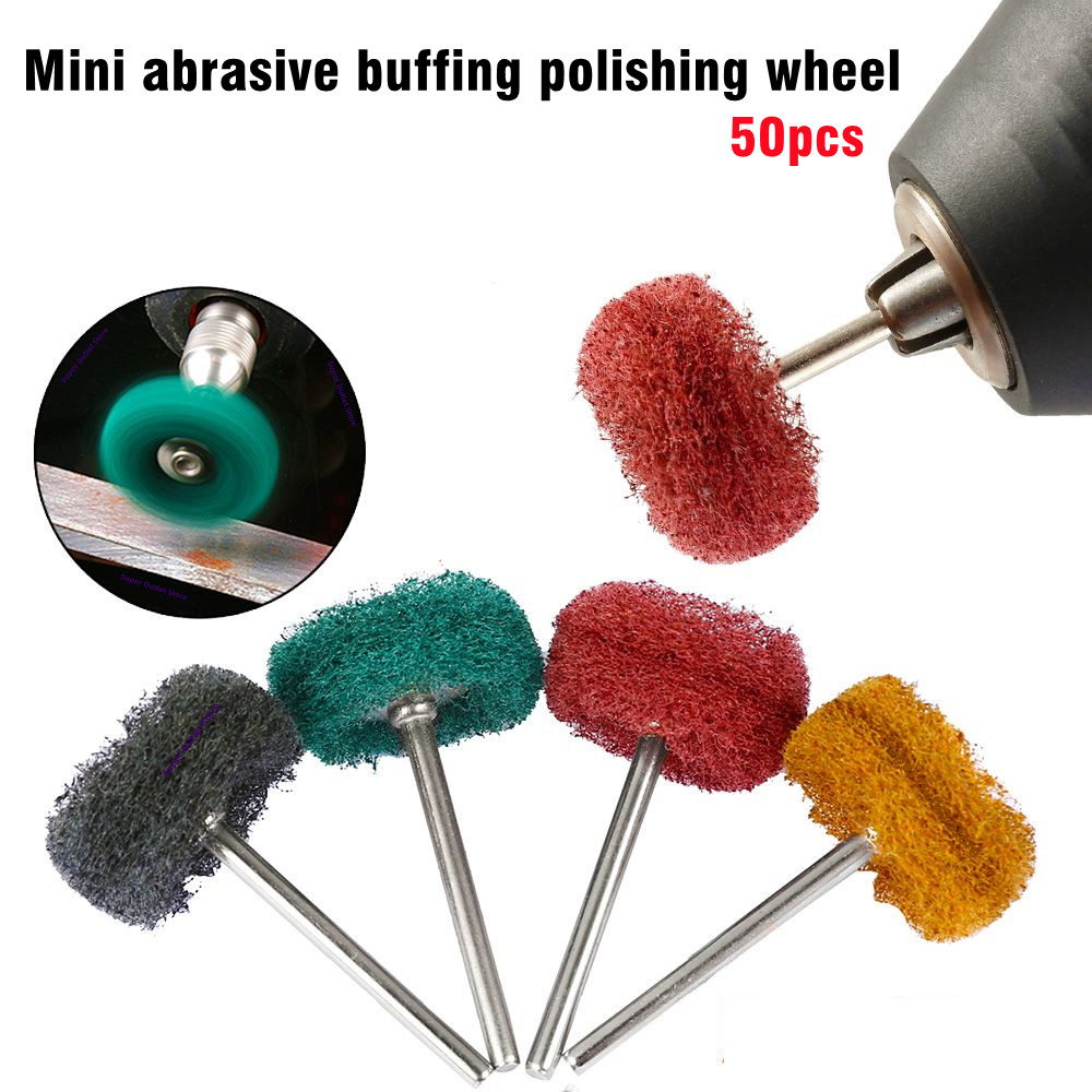 50 Uds Mini cabezal de molienda de nailon cepillo para pulir estropajo rueda de pulido abrasivo rebaba para herramientas rotativas/pulidores/taladro manual