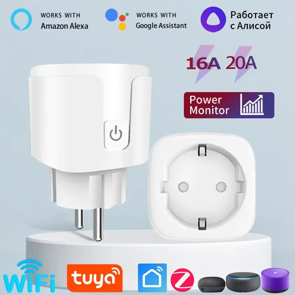 Enchufe inteligente WIFI/Zigbee UE enchufe inteligente con Monitor de potencia sincronización Control de voz hogar inteligente DIY funciona con Alexa Google Home Alice